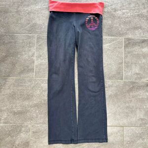 Vintage y2k Old Navy Grey fold over wide leg yoga pants Sz S Sporty athleisure